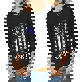 Vintage Us Air Force Wife With American Flag Women Long Sleeve T-shirt | Mazezy