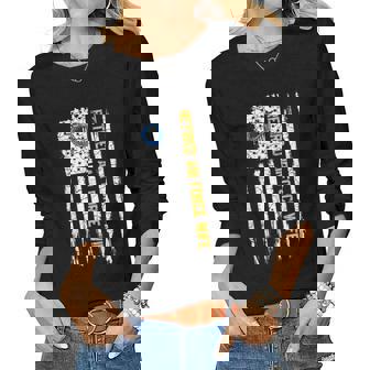 Vintage Usa American Flag Proud Retired Air Force Wife Women Long Sleeve T-shirt | Mazezy