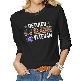 Vintege Retired Us Seabee Veteran American Flag Cool Women Long Sleeve T-shirt | Mazezy