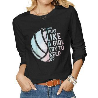 Volleyball Girls Women Youth N Sports Lovers Women Long Sleeve T-shirt | Mazezy