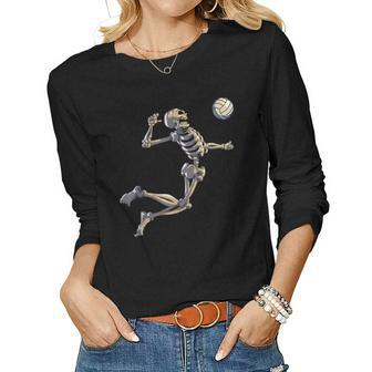 Volleyball Skeleton Women Men Volleyball Player Halloween Women Long Sleeve T-shirt | Mazezy