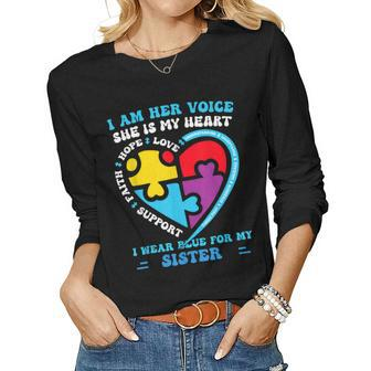 I Wear Blue For My Sister Autism Awareness Brother Rainbow Women Long Sleeve T-shirt | Mazezy