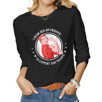 I Wear Red On Fridays T For Military Women Mom Wife Women Long Sleeve T-shirt | Mazezy