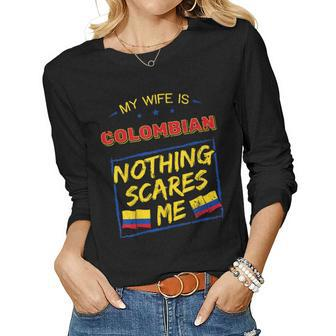 My Wife Is Colombian Republic Of Colombia Heritage Flag Women Long Sleeve T-shirt | Mazezy