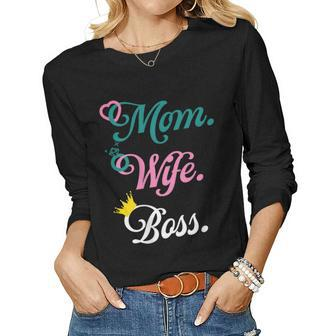 Wife Mom Boss Lady Mothers Day  Women Graphic Long Sleeve T-shirt