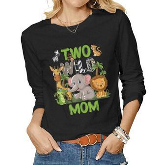Wild Two Mom Zoo Birthday Safari Jungle Animals Women Long Sleeve T-shirt | Mazezy CA