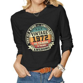 Womens 50Th Birthday Vintage Retro Awesome 1972 50 Years Old Women Graphic Long Sleeve T-shirt - Seseable