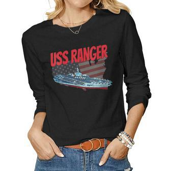 Womens Aircraft Carrier Uss Ranger Cv-61 For Grandpa Dad Son Women Graphic Long Sleeve T-shirt - Seseable