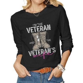 Womens American Veteran And Veterans Wife Funny Women Veterans Day Women Graphic Long Sleeve T-shirt - Seseable