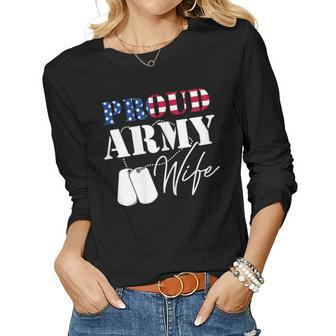 Womens Army Wife Veterans Day Military Patriotic Female Soldier Women Graphic Long Sleeve T-shirt - Seseable