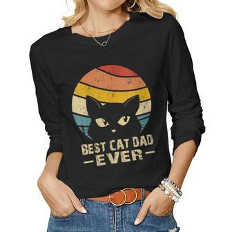 Womens Best Cat Dad Ever Cute Cats Funny Cat Daddy Dad Fathers Day Women Graphic Long Sleeve T-shirt - Thegiftio UK