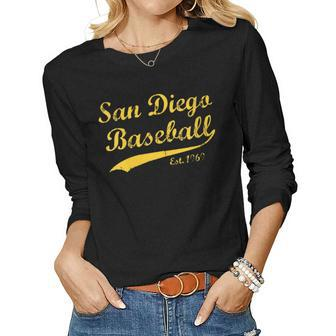 Womens Classic San Diego California Baseball Fan Retro Vintage Women Graphic Long Sleeve T-shirt - Seseable