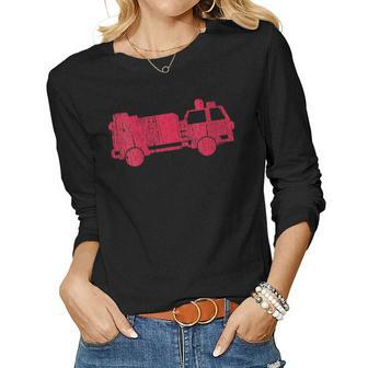 Womens Fire Truck Vintage Fire Fighter Gift Fireman Women Graphic Long Sleeve T-shirt - Seseable