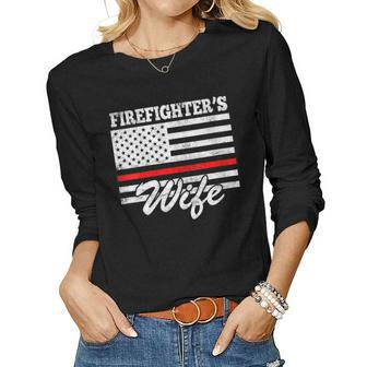 Womens Firefighters Wife Women Graphic Long Sleeve T-shirt - Seseable
