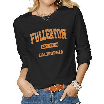 Womens Fullerton California Ca Vintage State Athletic Style Women Graphic Long Sleeve T-shirt - Seseable
