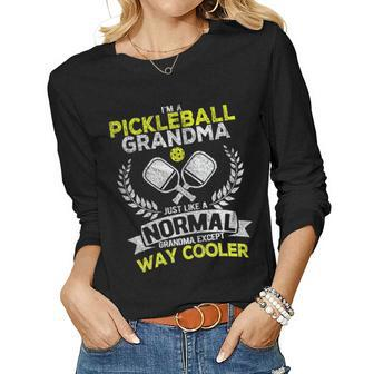 Womens Funny Pickleball Paddle Pickleball Grandma Retro Vintage Women Graphic Long Sleeve T-shirt - Seseable