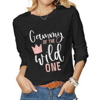 Womens Gammy Of The Wild One Girl 1St Birthday Pink First Grandma Women Graphic Long Sleeve T-shirt - Seseable