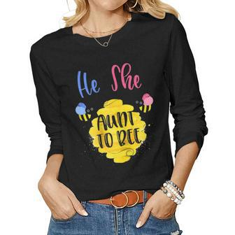 Womens Gender Reveal What Will It Bee He Or She Aunt Women Graphic Long Sleeve T-shirt - Seseable