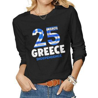Womens Greek Independence Day 25 March Greece Flag Women Graphic Long Sleeve T-shirt - Seseable