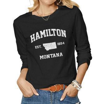Womens Hamilton Montana Mt Vintage State Athletic Style Women Graphic Long Sleeve T-shirt - Seseable