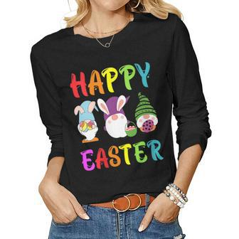 Womens Happy Easter Day Gnome Funny Easter Day Egg Hunting Women Graphic Long Sleeve T-shirt - Seseable
