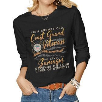 Womens Im A Grumpy Old Coast Guard Veteran Veteran Women Graphic Long Sleeve T-shirt - Seseable