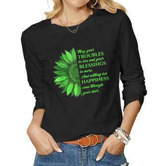 Womens Irish Blessing In Green Sunflower St Patricks Day Women Graphic Long Sleeve T-shirt - Seseable