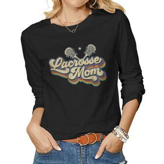 Womens Lacrosse Mom Vintage Retro Lacrosse Stick Sun Gift  Women Graphic Long Sleeve T-shirt