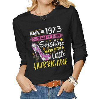 Womens Made In 1973 Floral 50 Year Old 50Th Birthday Gifts Women Graphic Long Sleeve T-shirt - Seseable