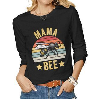 Womens Mama Bee Family Matching Beekeeping Mom Mommy Vintage Retro Women Graphic Long Sleeve T-shirt - Seseable