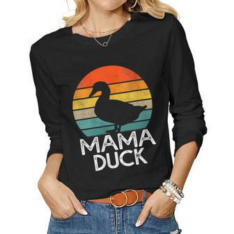 Womens Mama Duck Funny Vintage Duck Lover Mom Mothers Day Women Graphic Long Sleeve T-shirt - Seseable