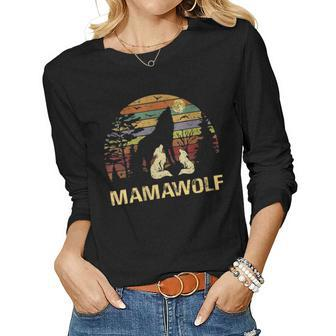 Womens Mama Wolf Wolves Wild Lover Mom Mother Women Gift Women Graphic Long Sleeve T-shirt - Thegiftio UK