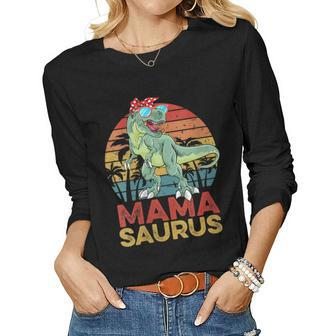 Womens Mamasaurus T Rex Dinosaur Funny Vintage Mama Saurus Family Women Graphic Long Sleeve T-shirt - Seseable