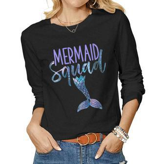 Womens Mermaid Squad Cute Funny Birthday Bridal Bachelorette Party Women Graphic Long Sleeve T-shirt - Seseable