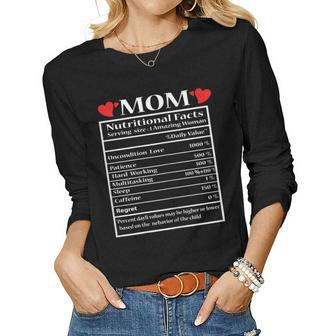 Womens Mom Gift Funny Nutrition Facts For Mothers Day Women Graphic Long Sleeve T-shirt - Thegiftio UK