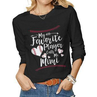 Womens My Favorite Player Calls Me Mimi Baseball Heart Women Graphic Long Sleeve T-shirt - Seseable