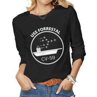 Womens Navy Aircraft Carrier Uss Forrestal Women Graphic Long Sleeve T-shirt - Seseable