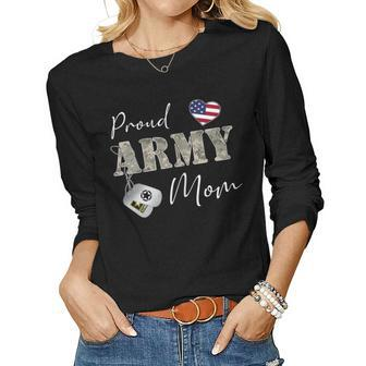 Womens Proud American Army Mom Women Women Graphic Long Sleeve T-shirt - Seseable