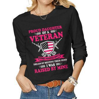 Womens Proud Daughter Of A Veteran Father Cute Veterans Daughter Women Graphic Long Sleeve T-shirt - Seseable