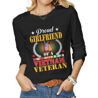 Womens Proud Girlfriend Of A Vietnam Veteran Vintage Womens Women Graphic Long Sleeve T-shirt - Seseable