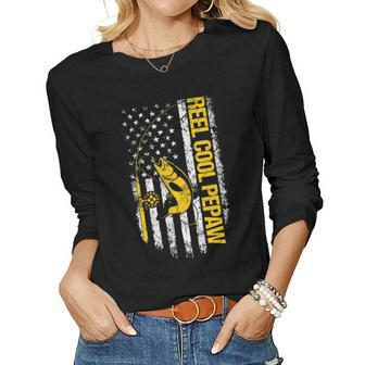 Womens Reel Cool Pepaw Fishing Dad Joke Usa Flag Fathers Day Women Graphic Long Sleeve T-shirt - Thegiftio UK