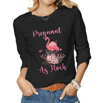 Womens Th Cute Pregnant As Flock Flamingo Mommy Mothers Day Women Graphic Long Sleeve T-shirt - Thegiftio UK