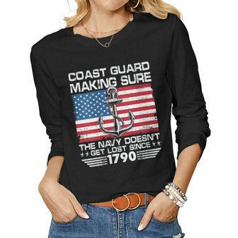 Womens Us Coast Guard Making Sure The Navy Doesnt Get Lost Uscg Women Graphic Long Sleeve T-shirt - Seseable