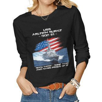 Womens Uss Arleigh Burke Ddg-51 Destroyer Ship Usa Flag Veteran Day Women Graphic Long Sleeve T-shirt - Seseable