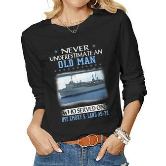 Womens Uss Emory S Land As-39 Veterans Day Father Day Gift Women Graphic Long Sleeve T-shirt - Seseable
