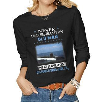 Womens Uss Pennsylvania Ssbn-735 Submarine Veterans Day Father Day Women Graphic Long Sleeve T-shirt - Seseable