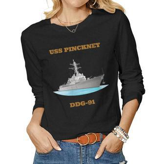 Womens Uss Pinckney Ddg-91 Navy Sailor Veteran Gift Women Graphic Long Sleeve T-shirt - Seseable