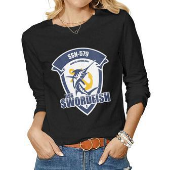 Womens Uss Swordfish Ssn-579 Women Graphic Long Sleeve T-shirt - Seseable