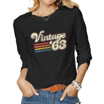Womens Vintage 1963 Birthday Women Graphic Long Sleeve T-shirt - Seseable
