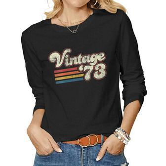 Womens Vintage 1973 Birthday Women Graphic Long Sleeve T-shirt - Seseable